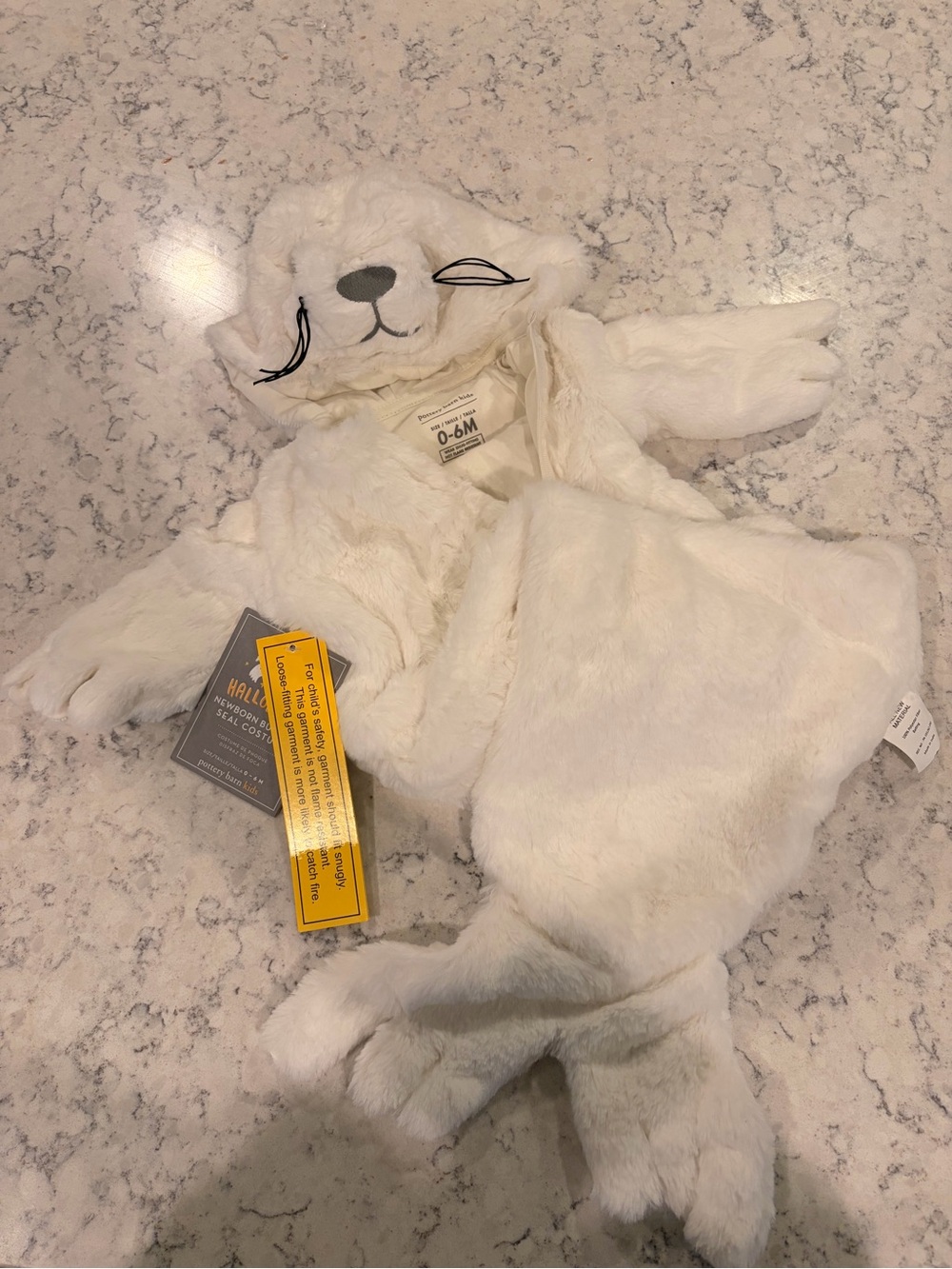 Pottery Barn Kids Plush White Seal Hooded Bunting Baby Halloween Costume